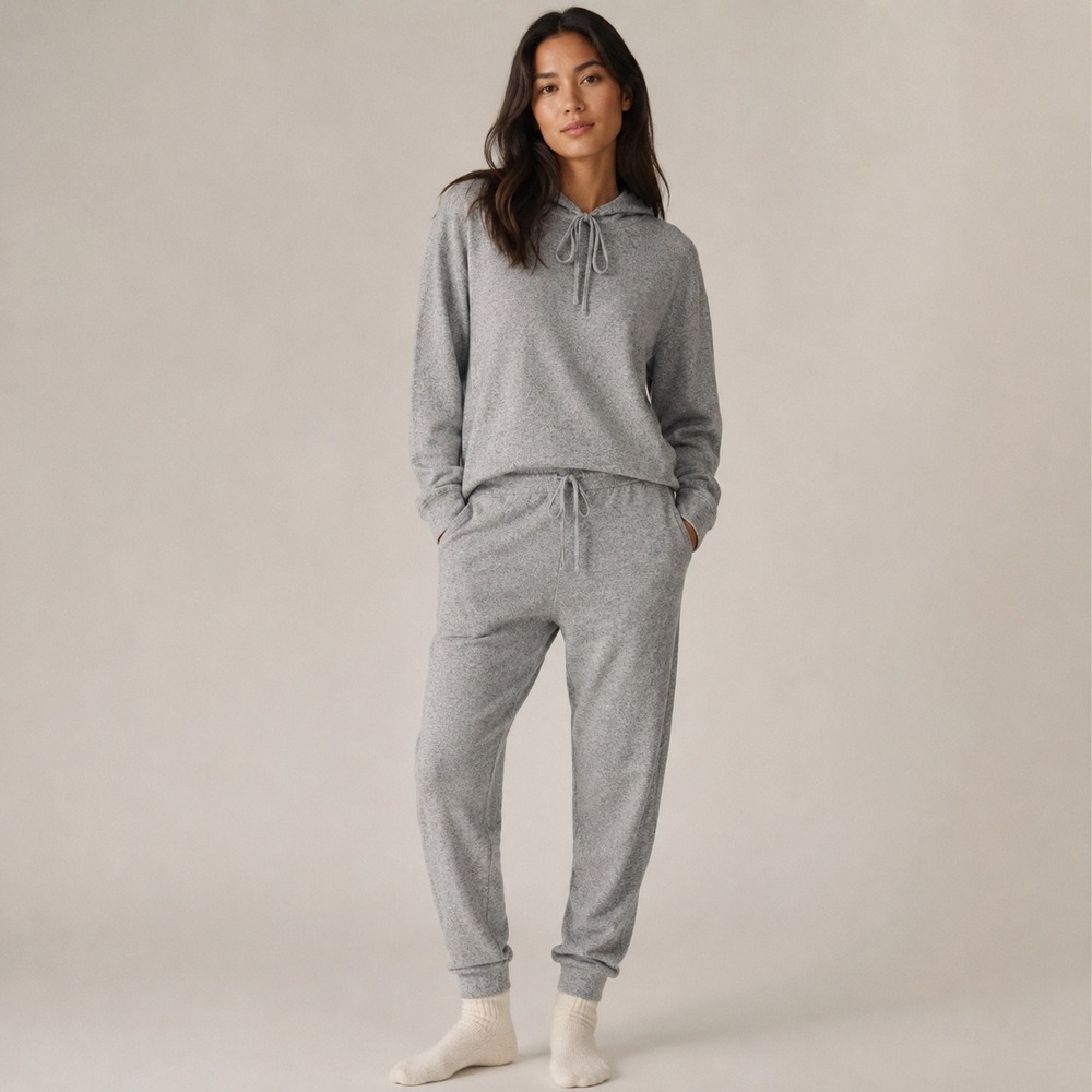 Max & Mia Women's Heather Gray Lounge Set Hoodie Jogger Soft Stretch Cozy Large